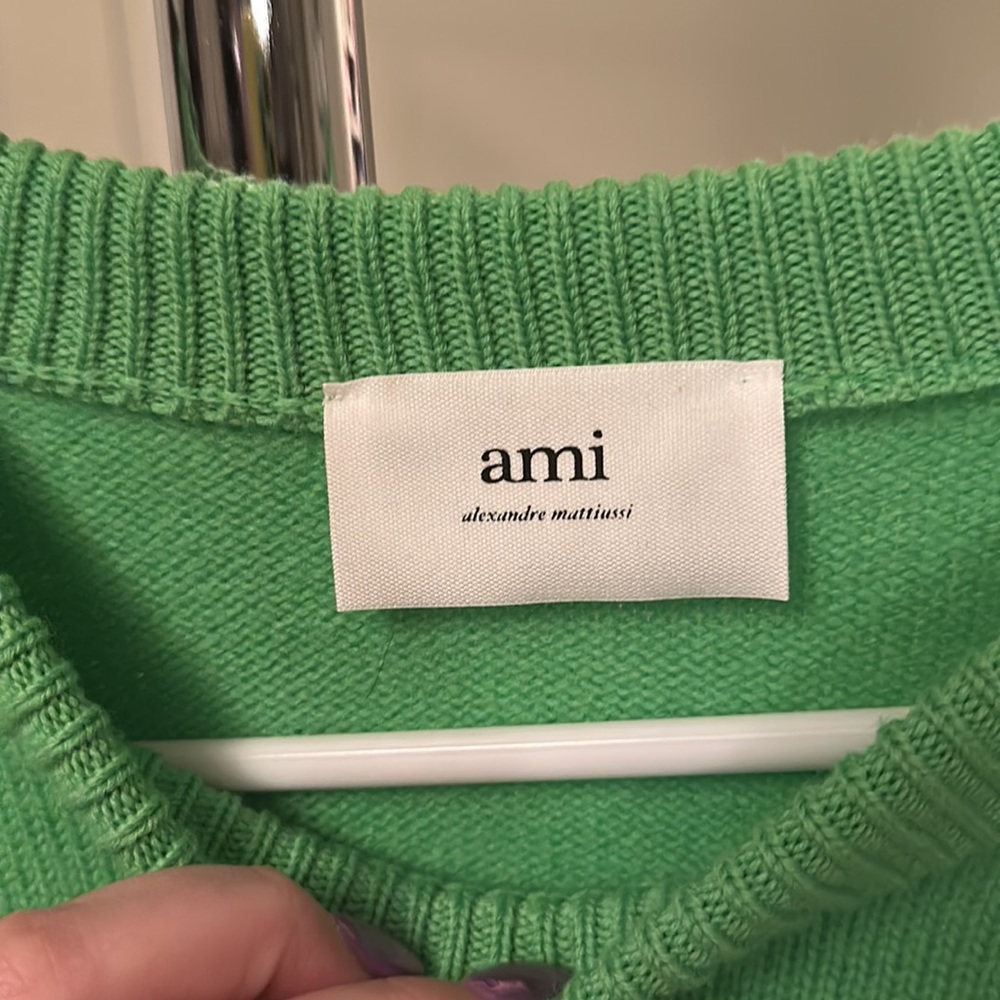 Ami Green Crew Neck Sweater with Black Heart - Picture 2 of 8